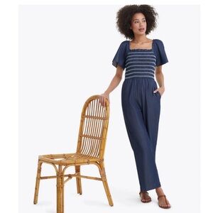 Draper James Smocked Chambray Jumpsuit Size M